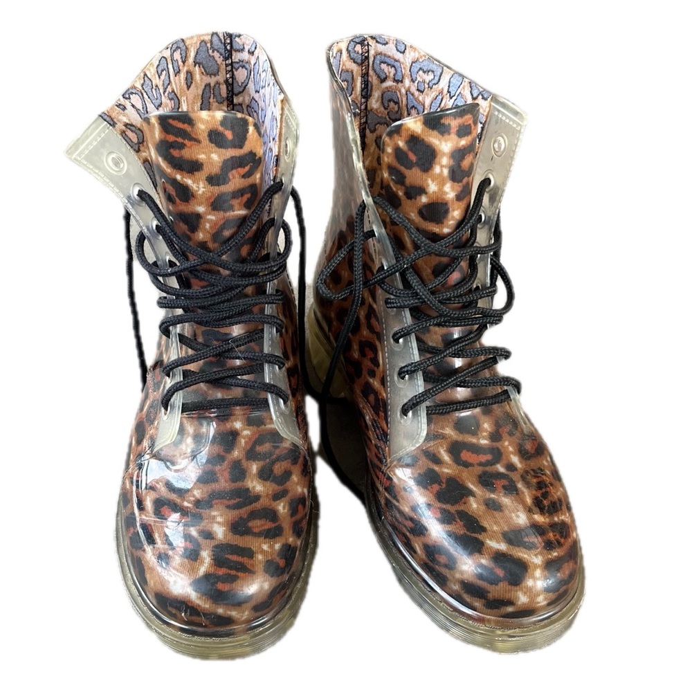 Madden Girl Leopard Print Clear Lace Up Combat Boots Women's Size 8